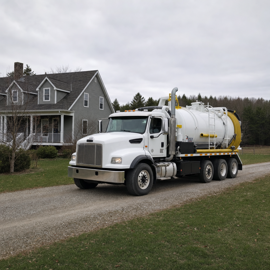 Septic vacuum truck arriving at a Cordova home for same-day emergency service